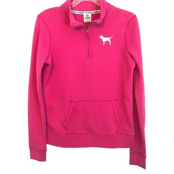 Pink Victoria Secret 1/4 Zip Sweatshirt in Fushia Ladies XSm - Picture 1 of 7